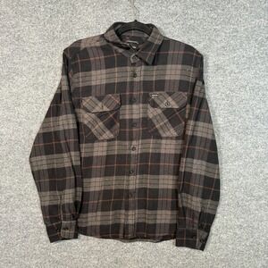 Brixton Flannel Shirt Mens Small Brown Plaid Long Sleeve Gorpcore Outdoors Soft
